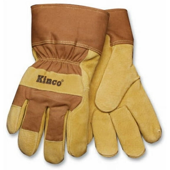 Kinco Men's Outdoor Pigskin Leather Knit Wrist Work Gloves Gold M