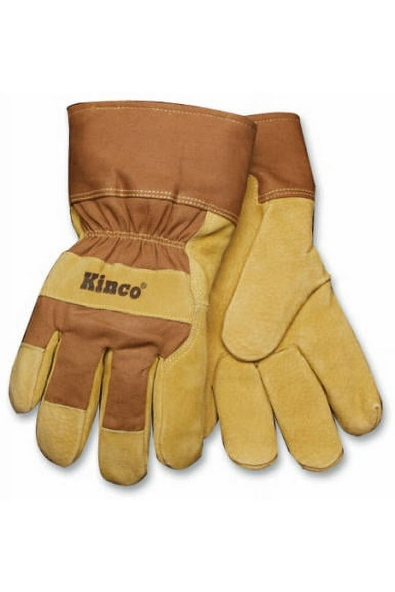 Men's Outdoor Pigskin Leather Knit Wrist Work Gloves Gold M