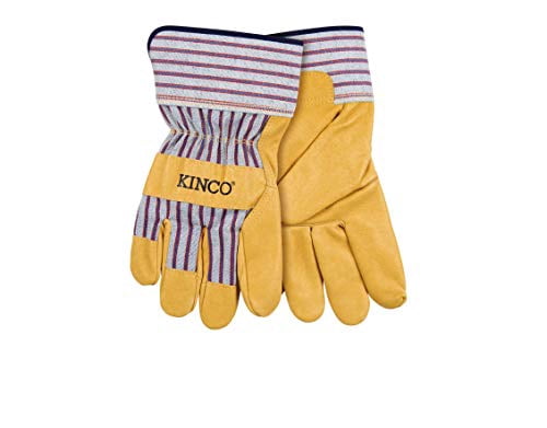 KINCO 1938KW-S Men's High Visibility Lined Pigskin Safety Cuff Gloves Heat Keep Thermal Lining Knit Wrist Small Orange