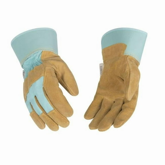 Kinco Women's Small Aqua Cotton-Blend Canvas Fabric Back Golden Suede Palm Glove