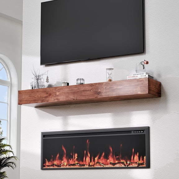 Kincubow 60" Wood Floating Fireplace Mantel with Hidden Bracket, Faux Fireplace Shelf, Walnut