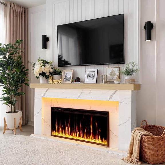 Kincubow 62" Electric Fireplace with Mantel, 36" Insert Heater, 3D Log Flame Effect, Remote & Timer, White Marble Finish