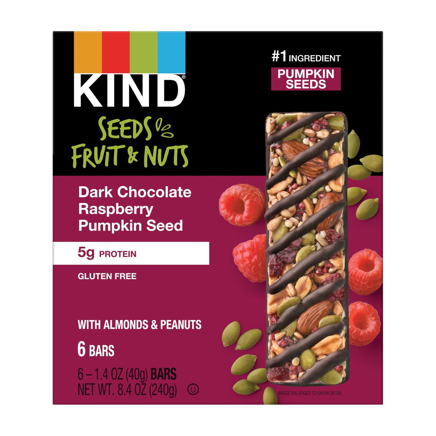 Kind 5g Protein Bars - Dark Chocolate Raspberry Pumpkin Seed - 6 ct ...