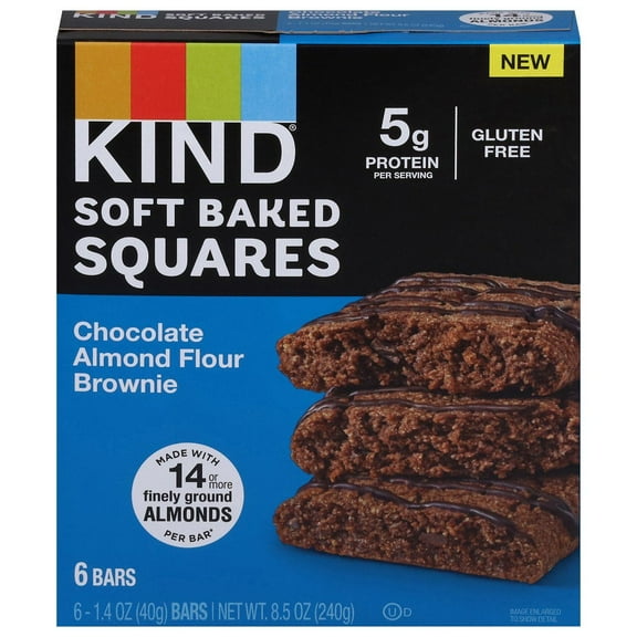 Kind 5g Protein Soft Baked Squares - Chocolate Almond Flour Brownie - 6 ct (Pack of 1)