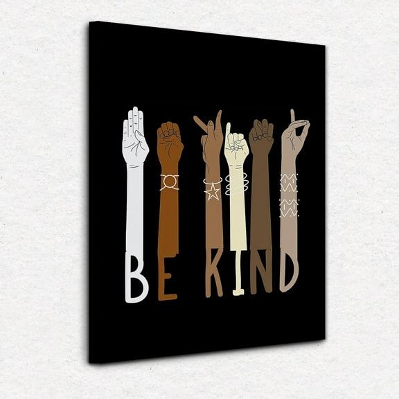 Be Kind American Sign Language ASL Diversity Multicultural Canvas Wall Art 11×14 Inch Kindness Themed Decor for Classroom Nursery School College,Back to School Gifts,African American Gifts
