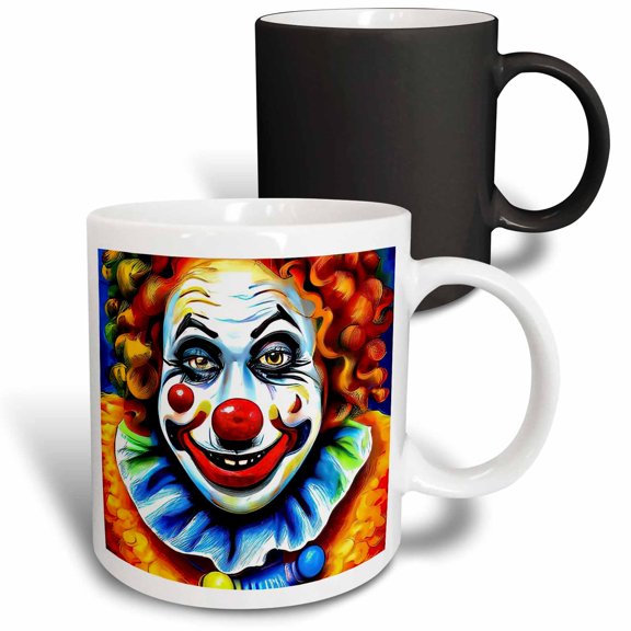 3drose, Kind and Beautiful Classic Clown with Red Nose and Curly Red Hair, 11oz Magic Transforming Mug