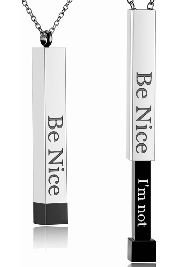 Be Kind Of A B Necklaces For Women, Inspirational Vertical Bar Square Tubes Pendant With Hidden Message Stainless Steel Band Friendship Funny Hilarious Sarcastic Jewelry Gift[d9349]
