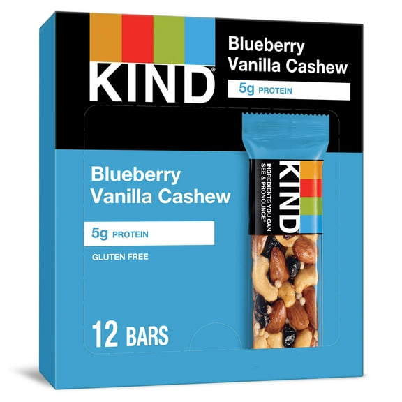 Kind Bars, Blueberry Vanilla & Cashew, Gluten Free, Low Sugar, 1.4Oz, 12 Count