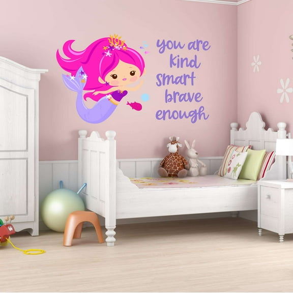 Kind Brave Smart Enough Mermaid Vibes Seahorse Statfish Princess Fish Starfish Queen Sweet Dreams Bedtime Unicorn Lovely Dear Dream Holiday Gift Decorating Wall Decal Sticker - Size: 10 In X 6 In