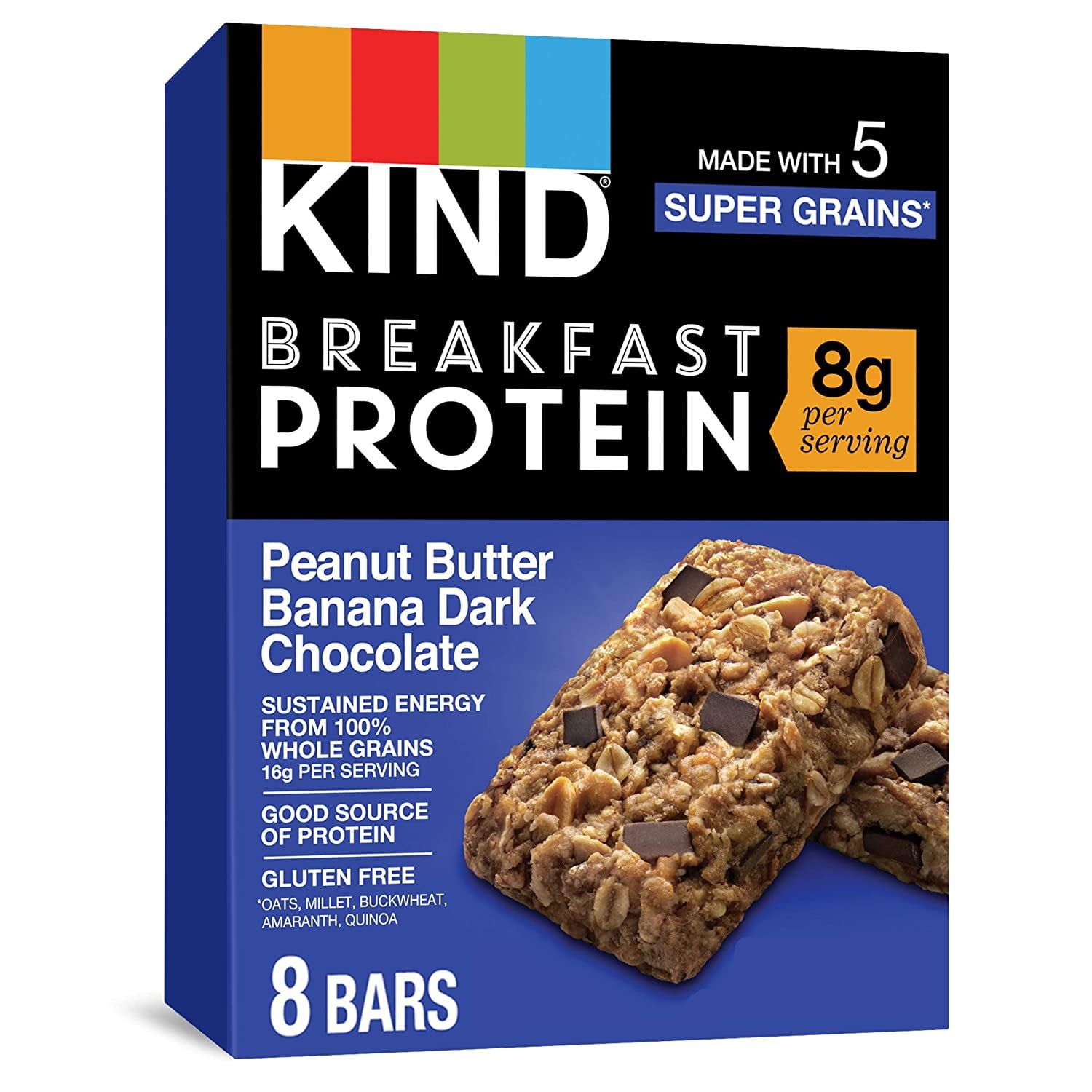 Kind Breakfast Bars 8G Protein Gluten Free Peanut Butter Banana Dark Chocolate - 4 Bars Pack of 2