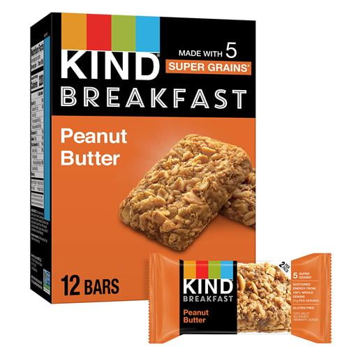 Kind Breakfast Bars, Kind Snack Bars, Peanut Butter, Gluten Free Breakfast Bars, 100% Whole Grains, 1.76 Oz Packs, 6 Count - Pack of 2