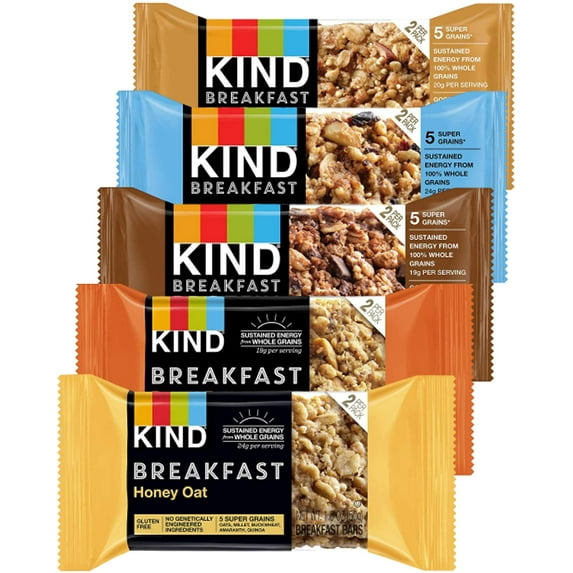 Kind Breakfast Bars Variety 6 Flavors, Dark Chocolate, Blueberry Almond, Honey Oat, Peanut Butter, Almond Butter,Peanut Butter Dark Chocolate 12 Pack