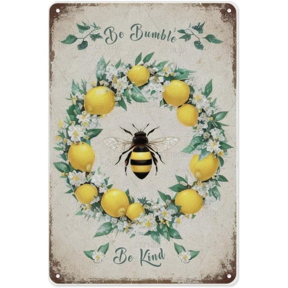 Be Kind Be Bumble Bumble Bee Door Decor Vintage Aluminum Tin Sign - Friendly Garden Welcome Sign Decorative Metal Wall Sign, 8x12 Inches, Cheerful Front Door Spring Wall Decor for Homeowners