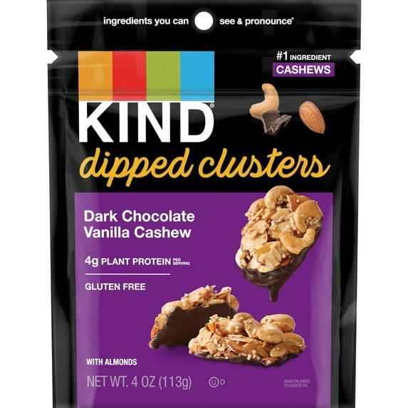 KIND Dipped Clusters, Dark Chocolate Vanilla Cashew, 4g Protein, Snack Mix, 4 OZ
