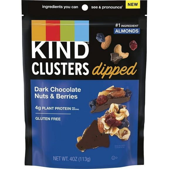 KIND Clusters Dark Chocolate Dipped Nuts and Berries, 8 Count, 4 Ounce