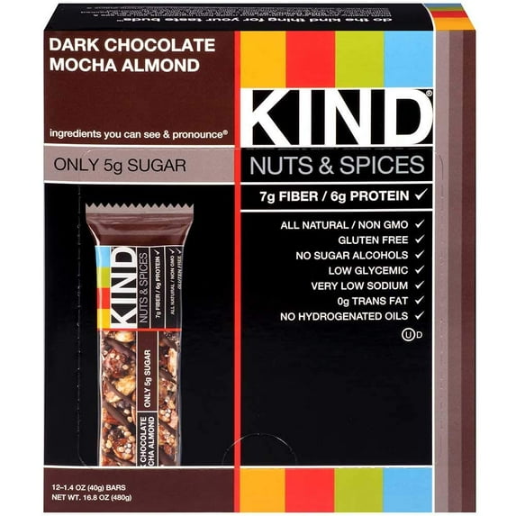 Kind Dark Chocolate Mocha Almond Snack Bar, 1.4 Ounce -- 72 per case.