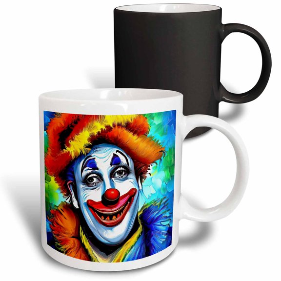 3drose, Kind Fantastic Clown with Red Nose and in Orange Fur Hat. Funny Gift, 11oz Magic Transforming Mug