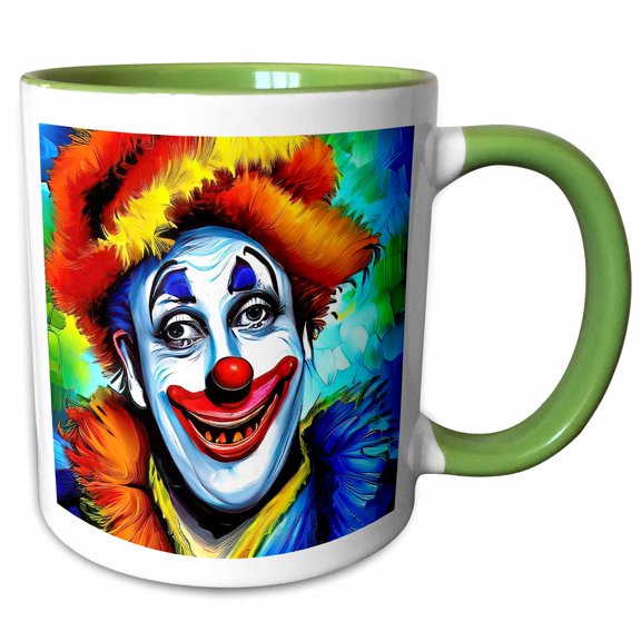 3drose, Kind Fantastic Clown with Red Nose and in Orange Fur Hat. Funny Gift, 11oz Two-tone Green Mug