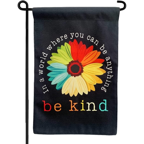 Be Kind Garden Flag Daisy Flags In A World Where You Can Be Anything Be Kind Garden Flag Vertical Double Sided Burlap Banners Yard Outdoor Home Decor 18"X12"(Black)