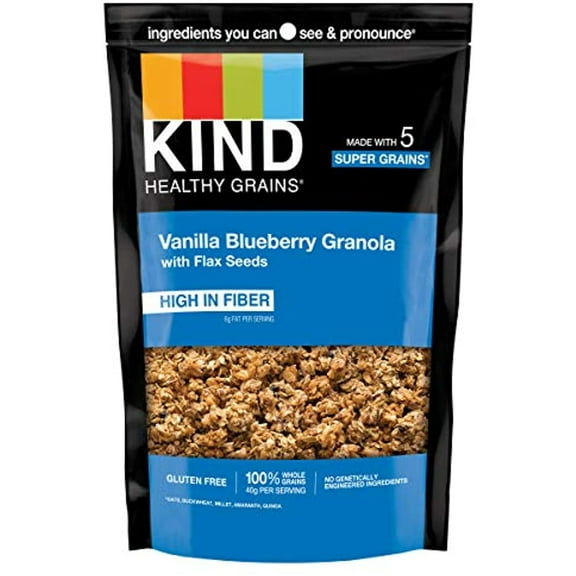 Kind Healthy Grains Clusters, Vanilla Blueberry With Flax Seeds Granola, 10G Protein, Gluten Free, 11 Ounce (Pack Of 6)