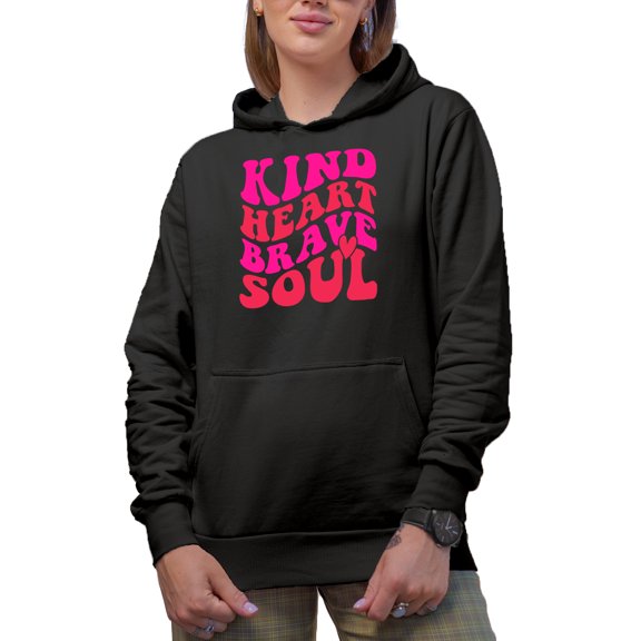 Kind Heart Brave Soul, Groovy Retro Wavy Text Merch Gift, Black Hooded Sweatshirt or Hoodie, Small