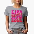 thumbnail image 1 of Kind Heart, Brave Soul Quote, Groovy Retro Wavy Text Merch Gift, Heather Grey T-Shirt, Medium, 1 of 5