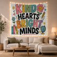 thumbnail image 1 of Kind Hearts Bright Minds with Globe and Flowers, Playful Illustration for Teachers, Classroom Wall Art, Back to School Gift, Tapestry Wall Hanging for Classroom and Study Room, 1 of 7