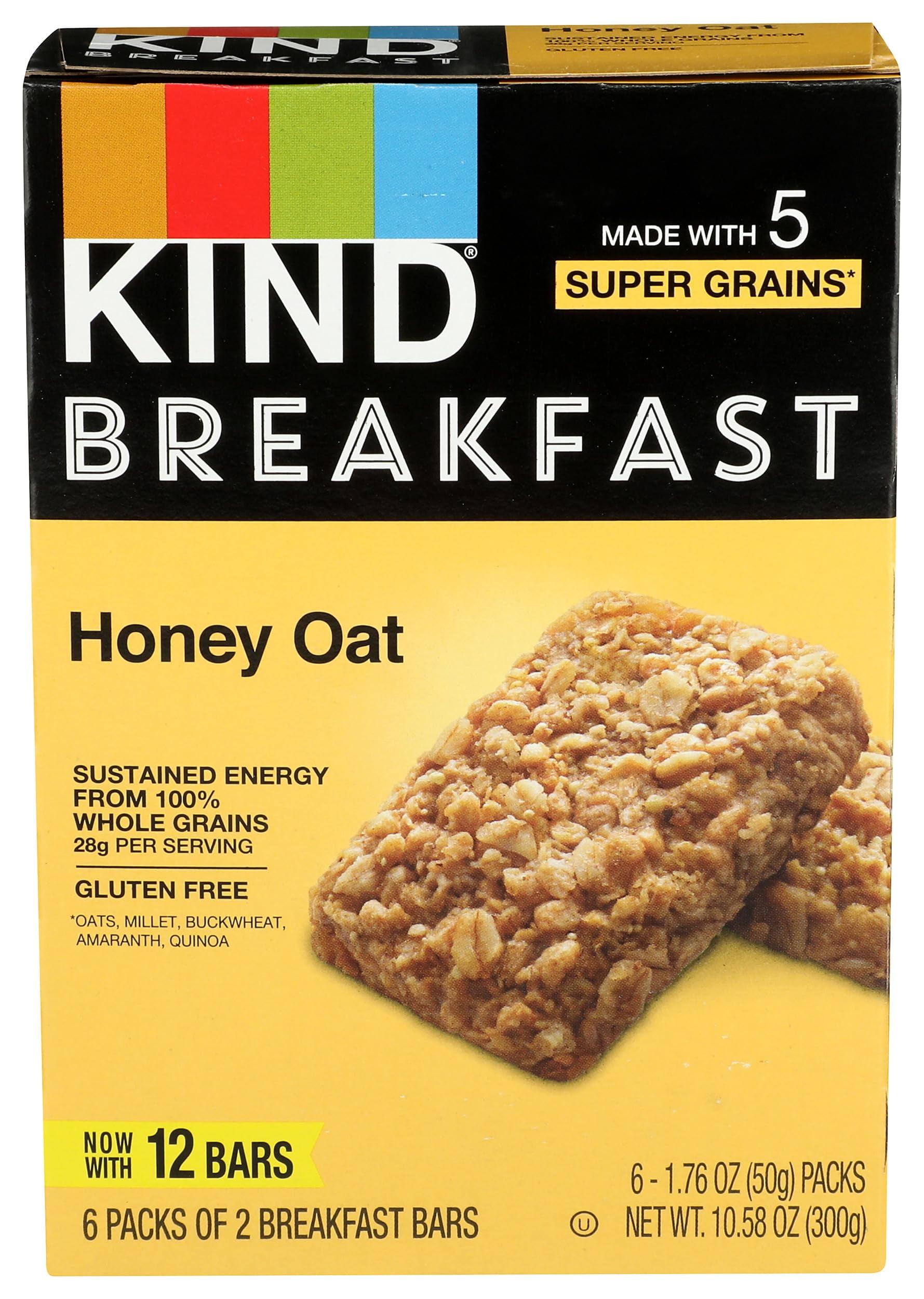 Pack of 5, Kind Honey Oat Breakfast Bars, 10.58 oz