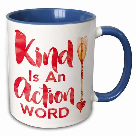 3drose, Kind Is an Action Word - Quote, 15oz Two-tone Blue Mug