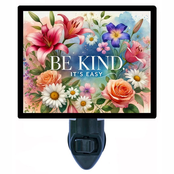 Be Kind, Its Easy Night Light Inspirational Floral Art, Colorful Daisy and Lily Garden Wall Accent, Uplifting Home Dcor Lighting Includes Free Switchable Insert
