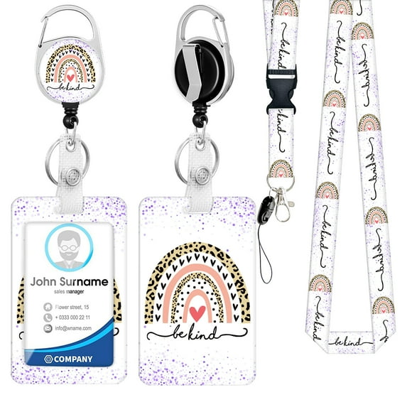 Be Kind Lanyards for Id Badges, Cute Rainbow Badge Reel Heavy Duty with Carabiner Clip, Fashionable ID Badge Holder with Breakaway Lanyard, Teacher Nurse Office Christmas Gifts