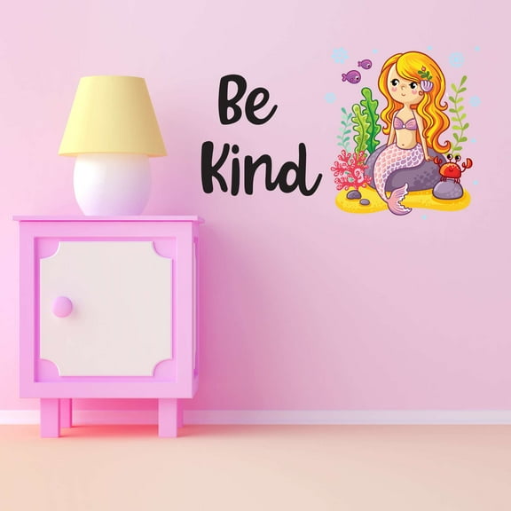 Be Kind Mermaid's Mermaid Colorful Fish Salt Water Creatures Seahorse Urchin Kelp Queen Sweet Dreams Bedtime Unicorn Lovely Dear Dream Decorating Wall Decal Sticker - Size: 20 In X 12 In