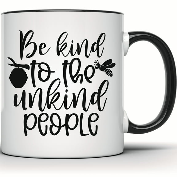 Be Kind Mug - Bee Kind to the Unkind - Cute Bee Mug - Honeycomb Design - Inspirational & Motivational Insect Mug - Unique Bee Lover Gift - 11 Ounce Black Rim Handle Novelty Coffee Cup - WMUG1325-BLK