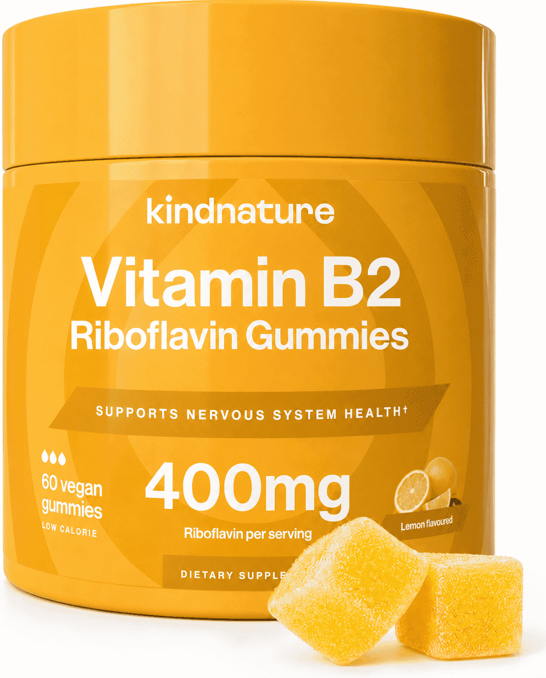 Kindnature Vitamin B2 Gummies – Riboflavin 400mg Supplement for Kids & Adults – Vegan, Non-GMO, Gluten & Soy-Free (30 Day Supply)