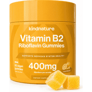 Kindnature Vitamin B2 Gummies – Riboflavin 400mg Supplement for Kids & Adults – Vegan, Non-GMO, Gluten & Soy-Free (30 Day Supply)