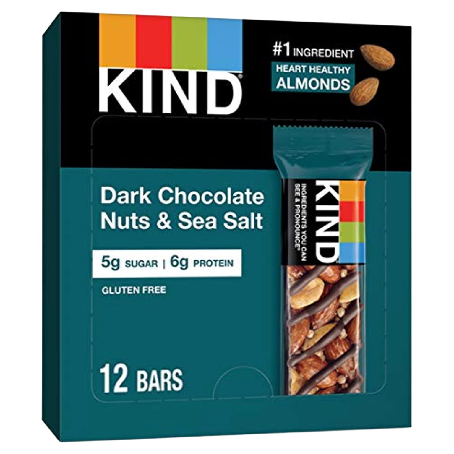 Kind Nut Bars, 1.4 Ounce (Pack Of 12), Dark Chocolate Nuts And Sea Salt, Gluten Free, 5G Sugar, 6G Protein