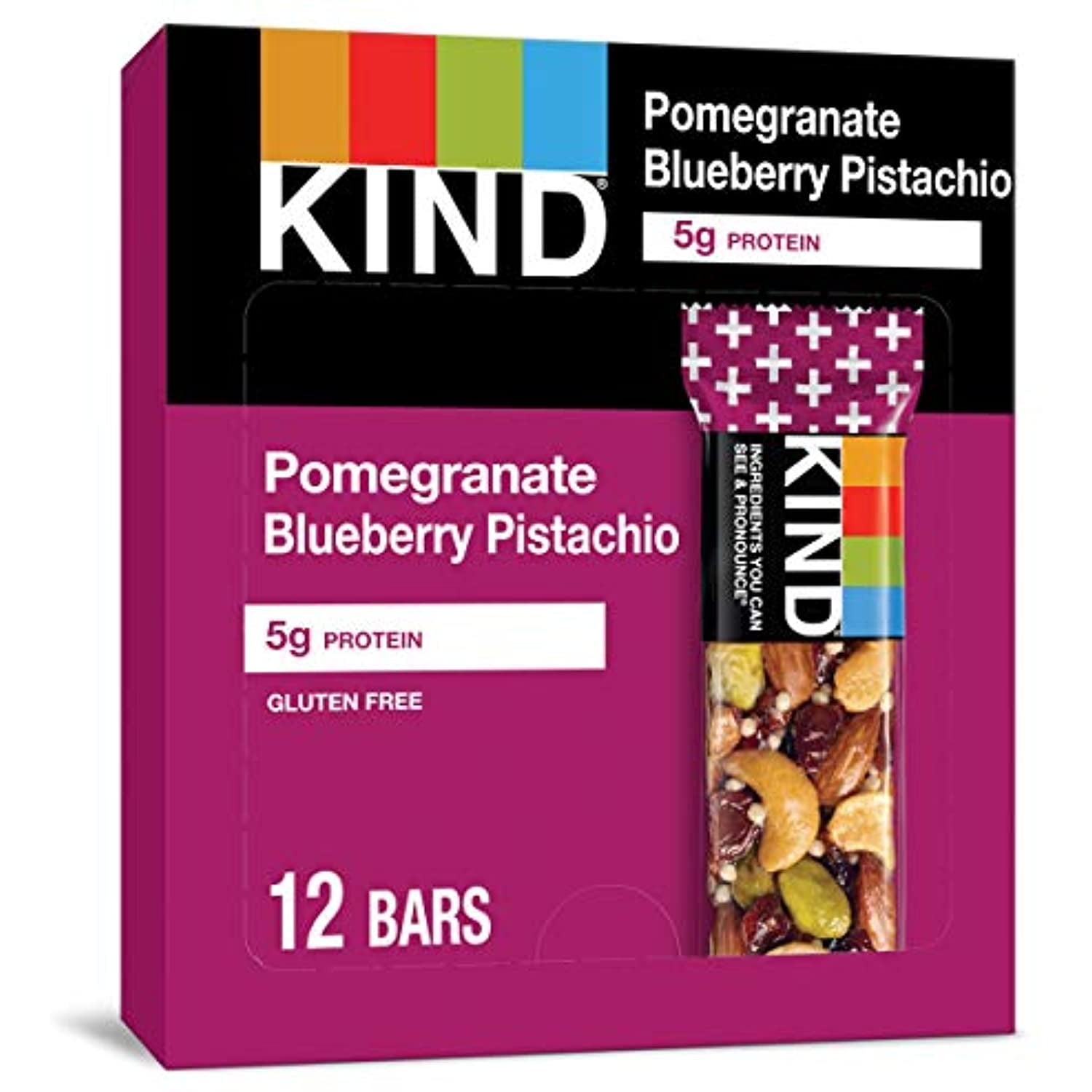 Kind Nut Bars, Pomegranate Blueberry Pistachio, 1.4 Ounce, 12 Count, Gluten Free, Low Glycemic