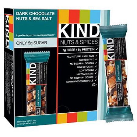 Kind Nuts & Spices , Dark Chocolate Sea Salt, Count 12 (1.4 oz) - Healthy Snacks / Grab Varieties & Flavors