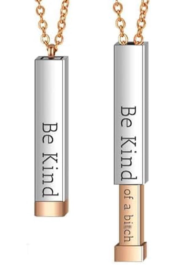 Be Kind...Of A Bich - Hidden Message Necklace, Be Kind of a Biτch Necklace, 3D Engraving Vertical Bar Necklace, Be Kind of a b Hidden Necklace, Be Kind of a b Necklace for Women