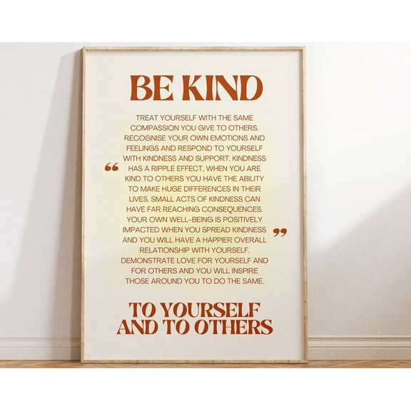 Be Kind To Yourself And Others Affirmation Print - Spread Kindness Positivity Poster, Happiness, Self Love, Be Kind Typographic, Retro Art Wall Art, Modern Wall Decor, 16x24 UNFRAMED