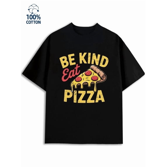 Greenink Kind Pizza Tee men cheese 180G 100% Cotton black cheese lover cheese lover Casual Unisex Shirt Crewneck tshirts Unique Design Unisex Shirt Cotton tshirts