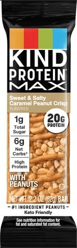 Kind Protein Max Bars, Sweet & Salty Caramel Peanut Crisp, 2.2 oz Bar (Pack of 6)