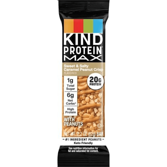 Kind Protein Max Bars, Sweet & Salty Caramel Peanut Crisp, 2.2 oz Bar (Pack of 6)