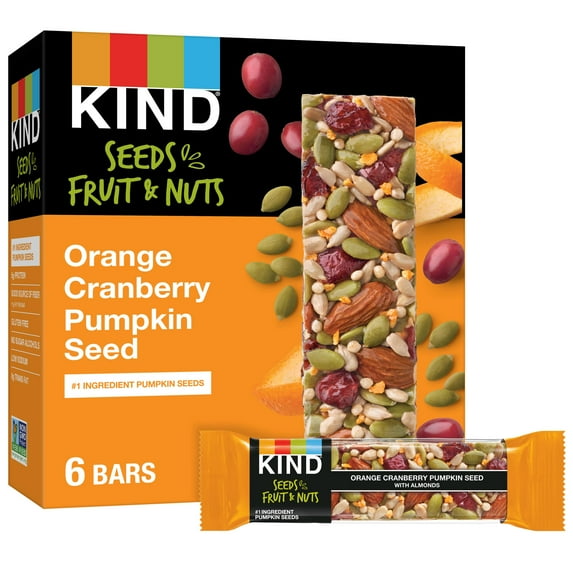 KIND Seeds Fruit & Nuts Snack Bar, Orange Cranberry | 5g Protein, High Fiber, Gluten Free Bars, 1.4 OZ, 6 Count