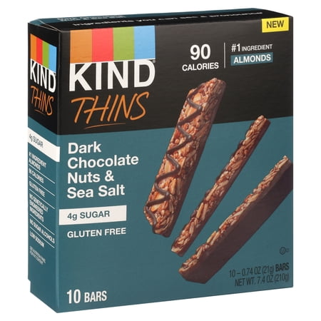 Kind Thins, Dark Chocolate Almond & Sea Salt Bars, 0.74 oz, 10 Count