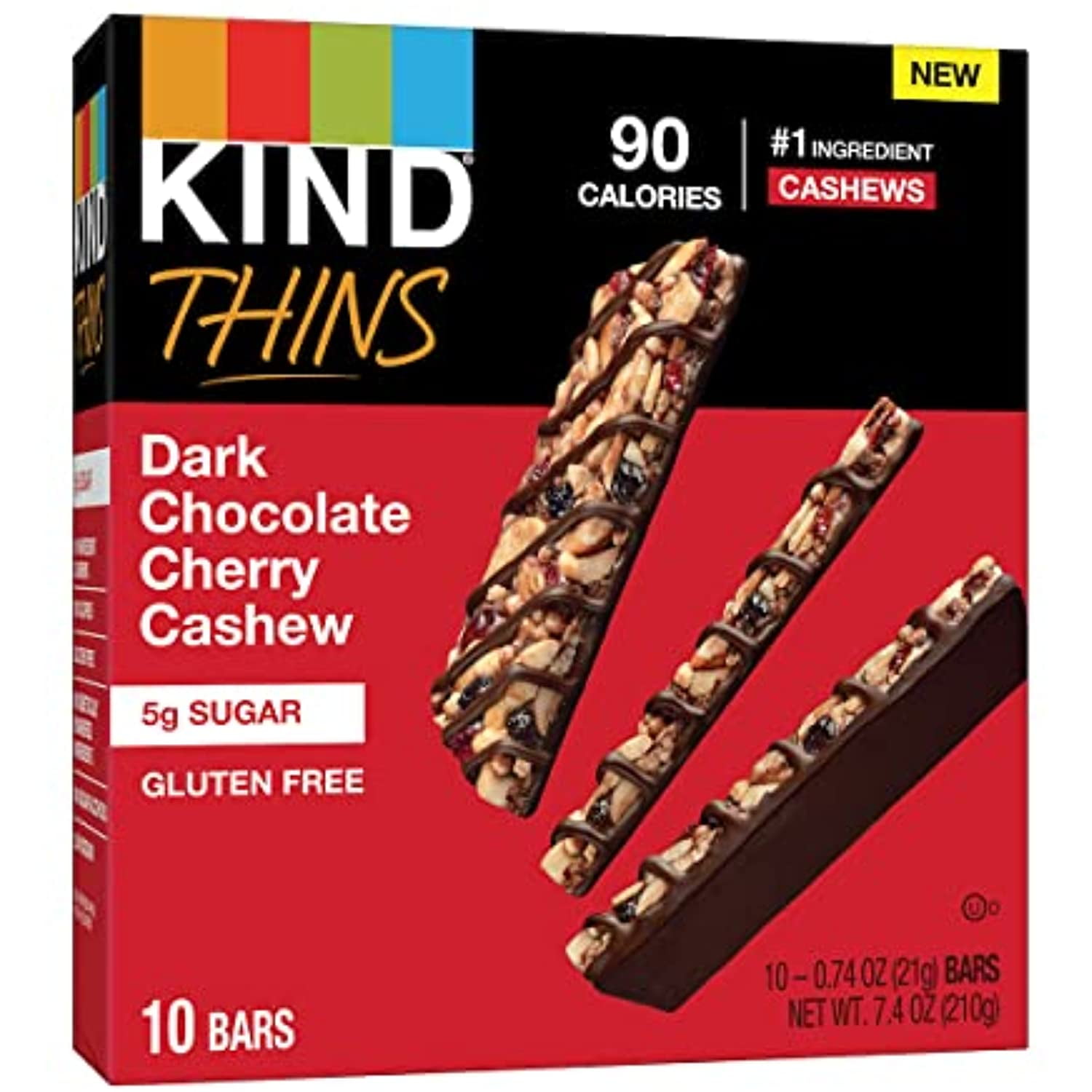 Kind Thins Dark Chocolate Cherry Chasew Bars, Gluten Free Bars, 5G Sugar, 0.74 Oz Bars (60 Count)