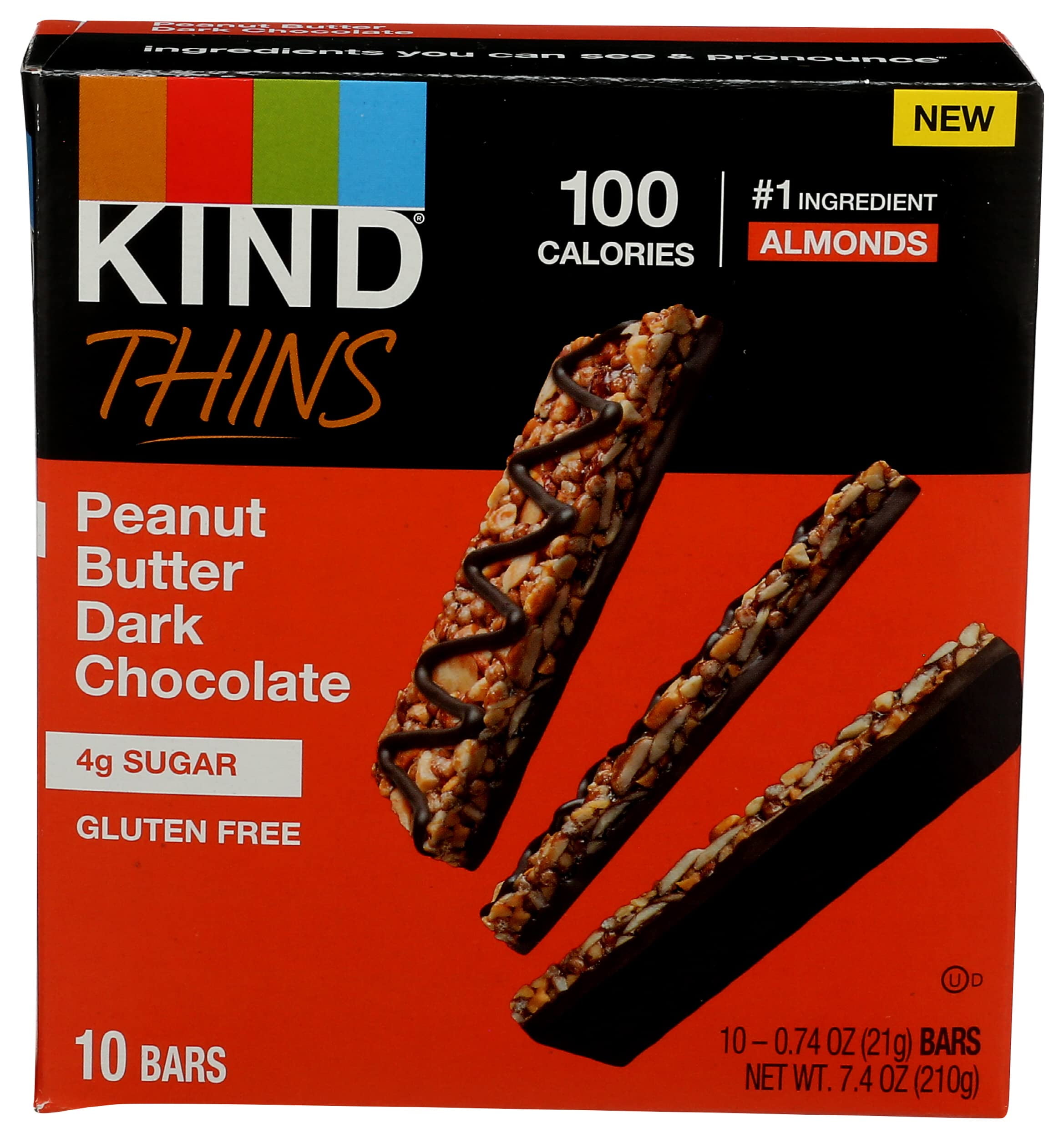 Kind Thins Peanut Butter Dark Chocolate Bars, Gluten Free, 100 Calories