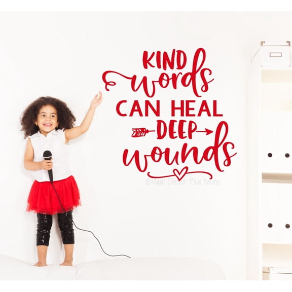Kind Words Heal Deep Wounds Wall Decals Quotes Motivational - Die-Cut Vinyl Wall Art - Inspirational Vinyl Decals - Sayings for Wall Decor - Removable Office Lettering, 23x23-Inch, Cherry Red