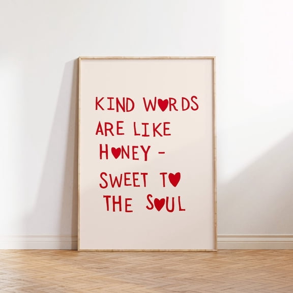 Kind Words Honey Heart Print, Christian Typography UNFRAMED PAPER POSTER, Home Decor, Vintage Gift, Living Room Dercor
