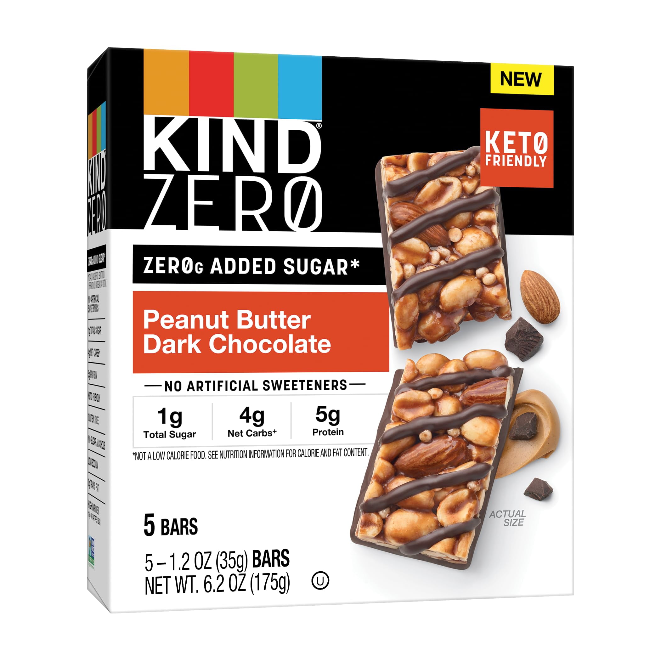 Kind Zero Added Sugar Bars, Peanut Butter Dark Chocolate, 5 Count